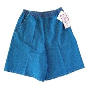 Womens Denim Walking Shorts Culottes Size 16 Blue Jean Elastic Waist NWT Modest